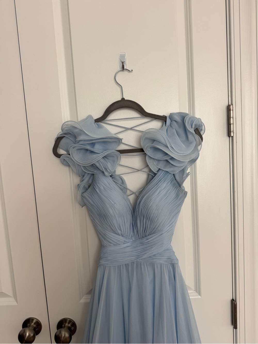 Mac Duggal Ethereal Light Blue Ruffled Tulle Gown - Picture 3 of 16